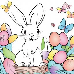 Create a modern Easter Bunny coloring page designed for kids