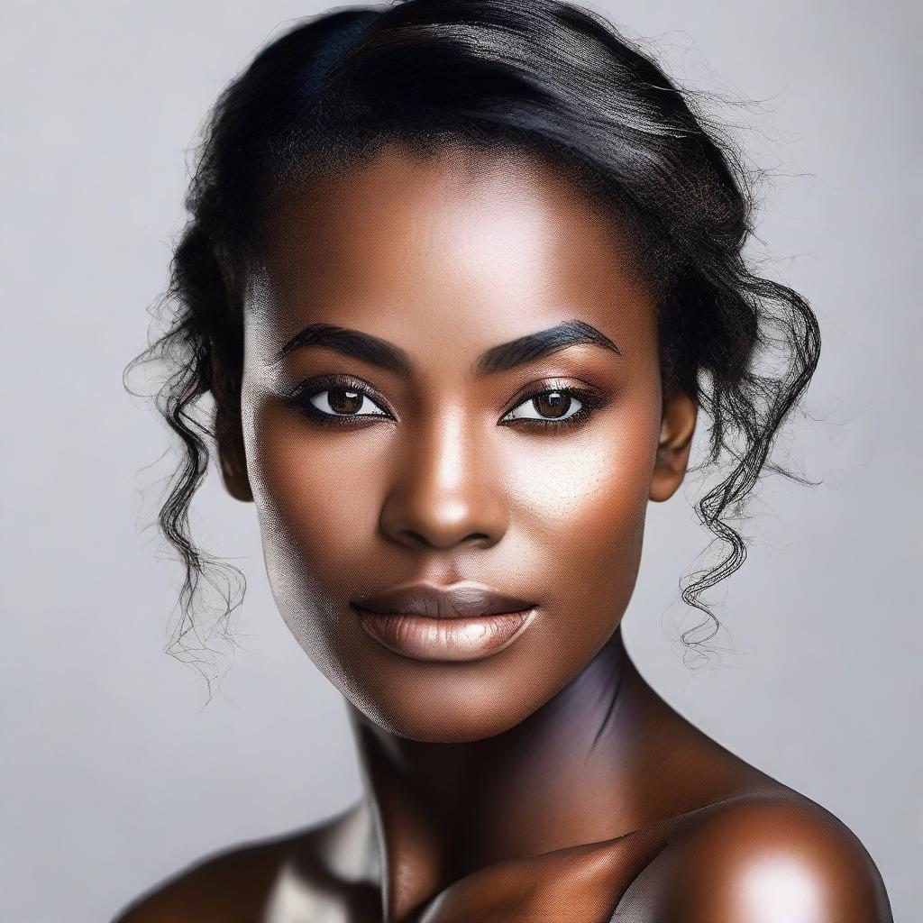 A beautiful woman with brown skin, black kohled eyes, and brown hair