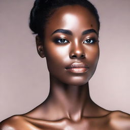 A beautiful woman with brown skin, black kohled eyes, and brown hair