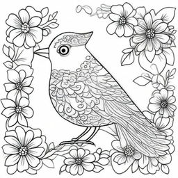 An intricate bird coloring page designed for children