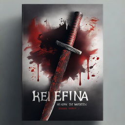 Create a dark fantasy book cover featuring a katana and blood