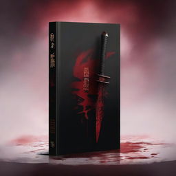 Create a dark fantasy book cover featuring a katana and blood