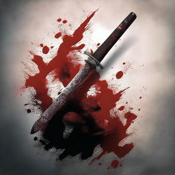 Create a dark fantasy book cover featuring a katana and blood