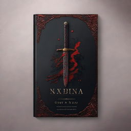 Create a dark fantasy book cover featuring a katana and blood