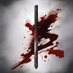 Create a dark fantasy book cover featuring a katana and blood