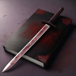 Create a dark fantasy book cover featuring a katana and blood