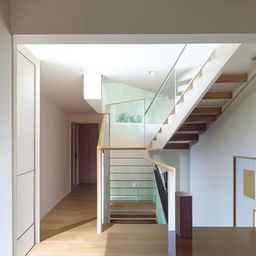 Interior design of a duplex house incorporating a U-shaped staircase