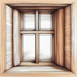 A detailed sketch of a wooden window, showcasing intricate wood grain patterns and classic design elements