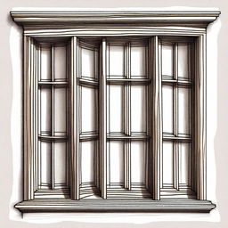 A detailed sketch of a wooden window, showcasing intricate wood grain patterns and classic design elements