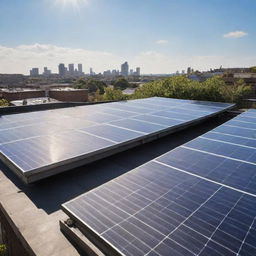 A rooftop covered in energy-efficient solar panels, gleaming under the vibrant rays of the sun.