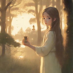 The cover features a serene and enchanting forest scene bathed in the golden light of dawn