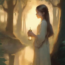 The cover features a serene and enchanting forest scene bathed in the golden light of dawn