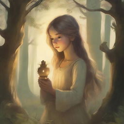 The cover features a serene and enchanting forest scene bathed in the golden light of dawn