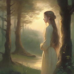 The cover features a serene and enchanting forest scene bathed in the golden light of dawn