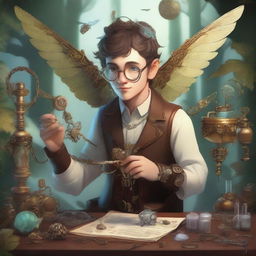 A detailed illustration of a male pixie artificer