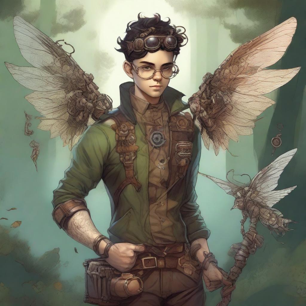 A detailed illustration of a male pixie artificer covered in scars