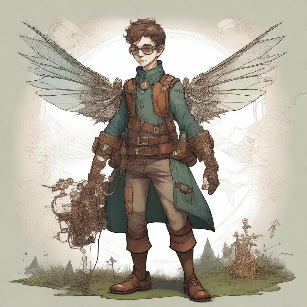 A detailed illustration of a male pixie artificer covered in scars