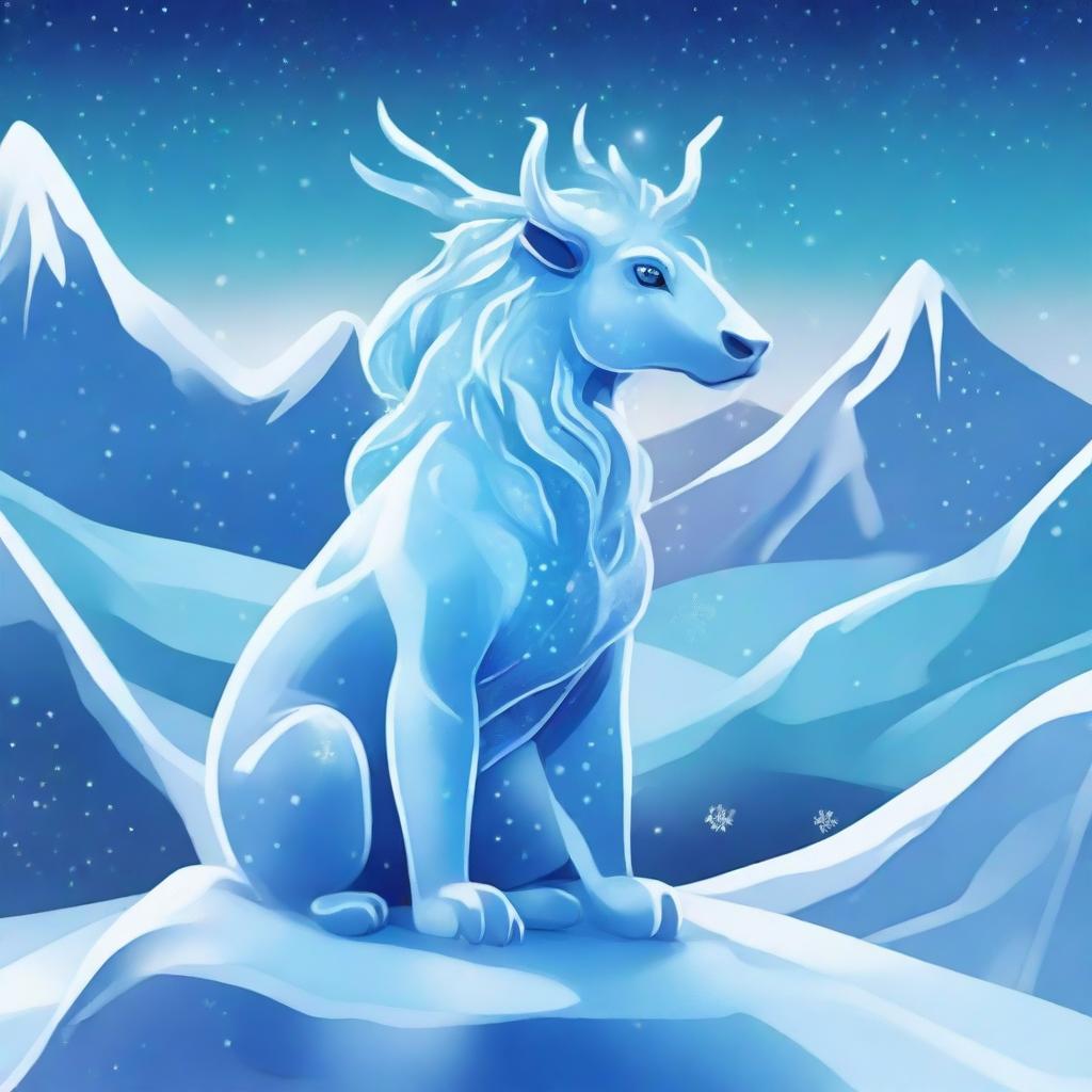 Create an image of Ice Om le, a mythical creature from a snowy, icy landscape