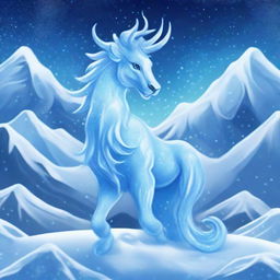 Create an image of Ice Om le, a mythical creature from a snowy, icy landscape