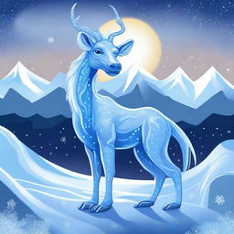 Create an image of Ice Om le, a mythical creature from a snowy, icy landscape