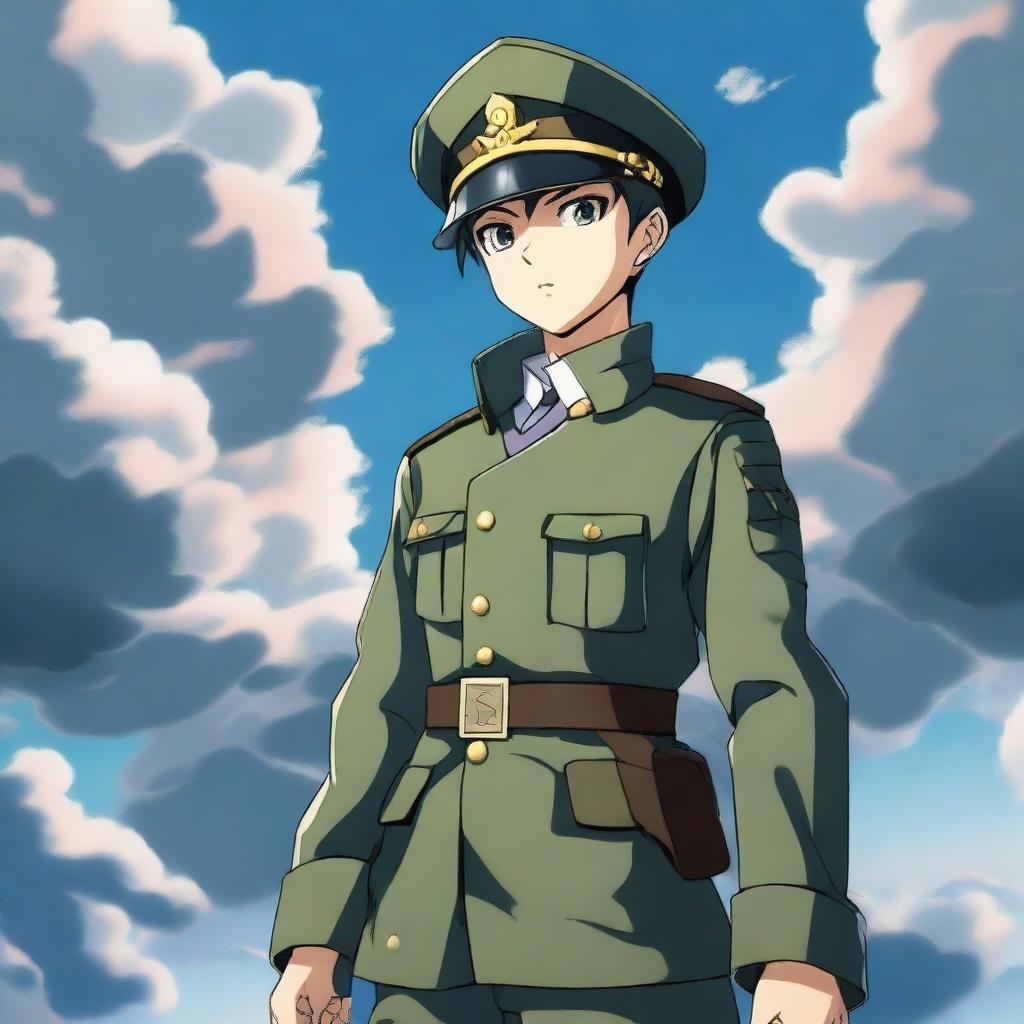 An anime-style character dressed in a military uniform