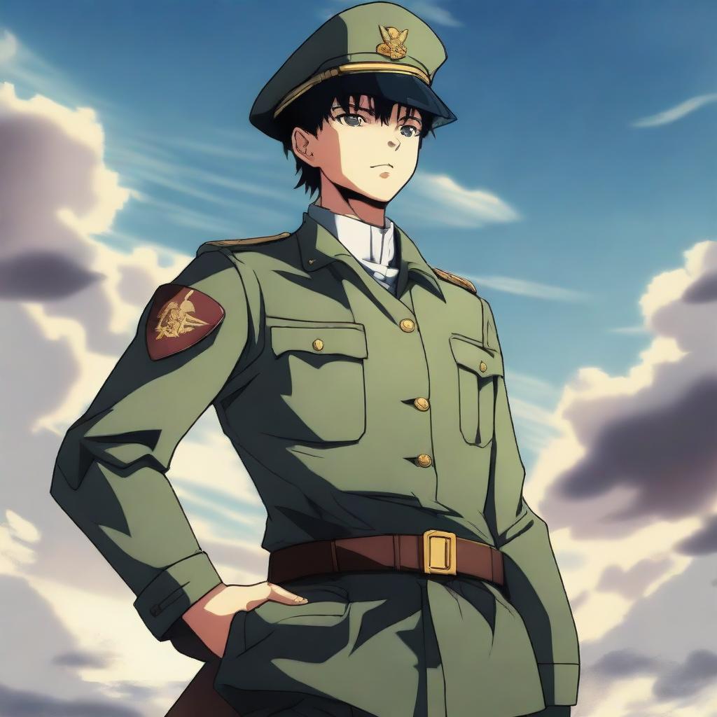 An anime-style character dressed in a military uniform