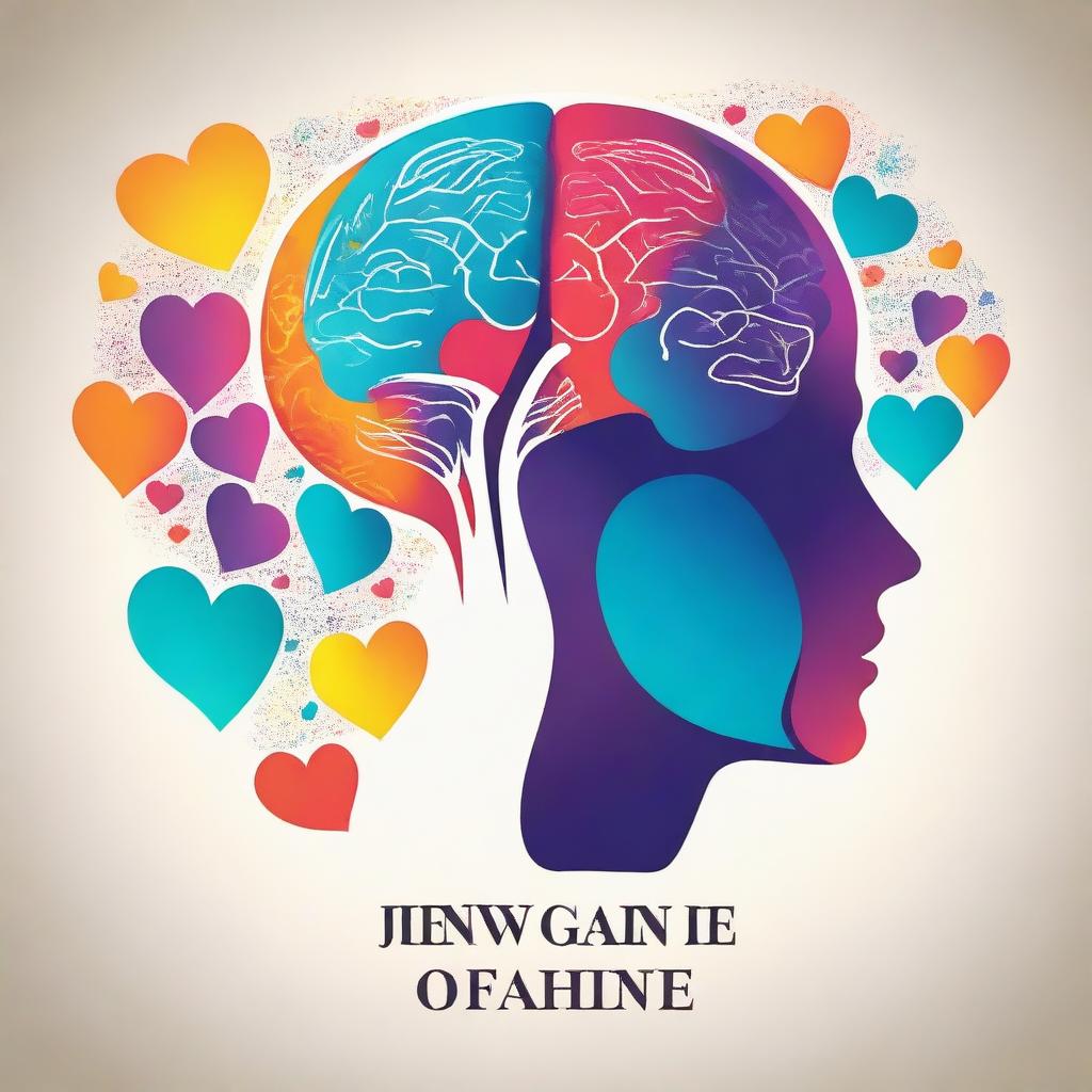 Create an abstract image featuring an illustration of a blank silhouette of a human with a brain and heart representing mind and emotion, empathy and understanding