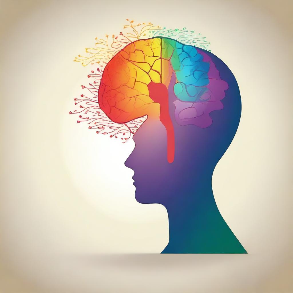 Create an abstract image featuring an illustration of a blank silhouette of a human with a brain and heart representing mind and emotion, empathy and understanding