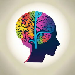 Create an abstract image featuring an illustration of a blank silhouette of a human with a brain and a heart at the bottom