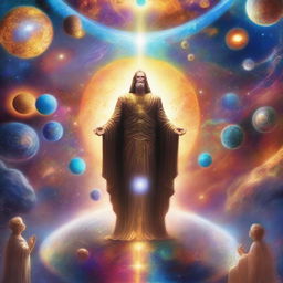 A magnificent and awe-inspiring depiction of a God overseeing the multiverse