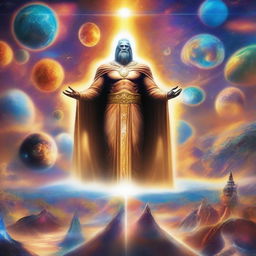 A magnificent and awe-inspiring depiction of a God overseeing the multiverse