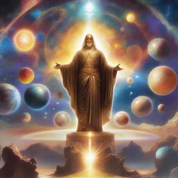 A magnificent and awe-inspiring depiction of a God overseeing the multiverse