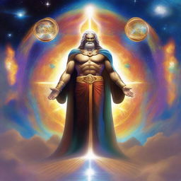 An awe-inspiring depiction of a God overseeing the omniverse