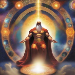 An awe-inspiring depiction of a God overseeing the omniverse