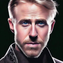 A detailed portrait of Ryan Gosling transformed into a drow elf