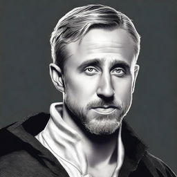 A detailed portrait of Ryan Gosling transformed into a drow elf