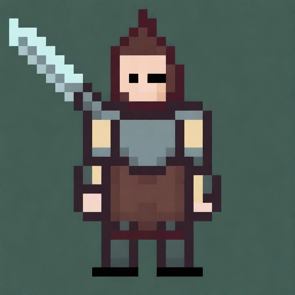 Create a pixel art sprite of a warrior character in a top-down view