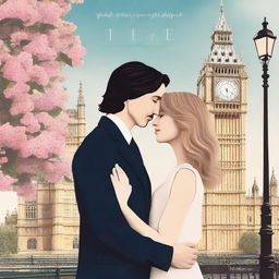 Create a creative book cover for a beautiful romantic love story featuring Adam Driver and Jennifer Jason Leigh