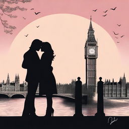 Create a creative book cover for a beautiful romantic love story featuring silhouettes of Adam Driver and Jennifer Jason Leigh kissing