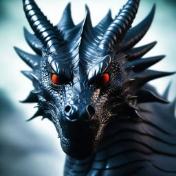 A close-up image of a black dragon occupying the entire frame