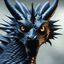 A close-up image of a black dragon occupying the entire frame