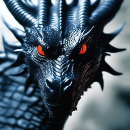 A close-up image of a black dragon occupying the entire frame