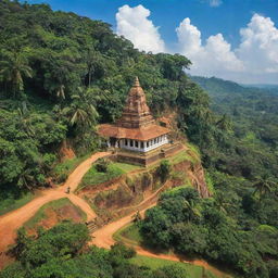 A vibrant view of Sri Lanka including lush tropical landscapes, wildlife, historic temples, and bustling markets.