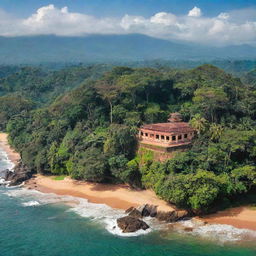 A vibrant view of Sri Lanka including lush tropical landscapes, wildlife, historic temples, and bustling markets.