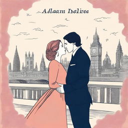 Create a romantic and creative book cover featuring Adam Driver and Jennifer Jason Leigh set in the picturesque city of London