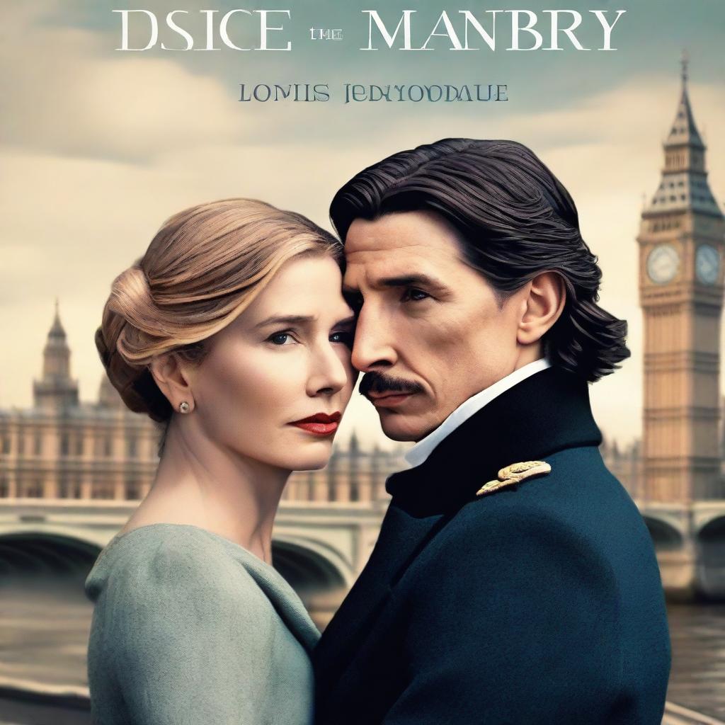 Create a romantic book cover featuring Adam Driver and Jennifer Jason Leigh in London