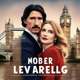 Create a romantic book cover featuring Adam Driver and Jennifer Jason Leigh in London