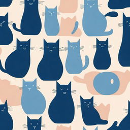 A dark blue cover featuring cat shapes of various sizes in lighter colors