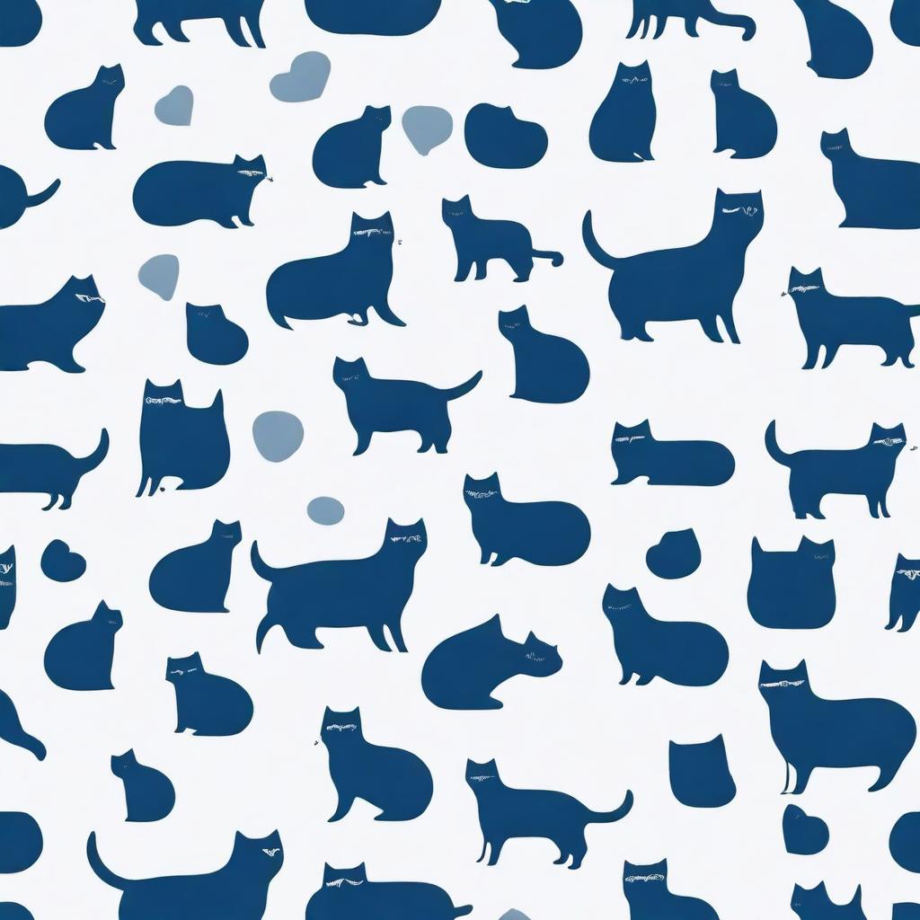 A dark blue cover featuring cat shapes of various sizes and poses in silver