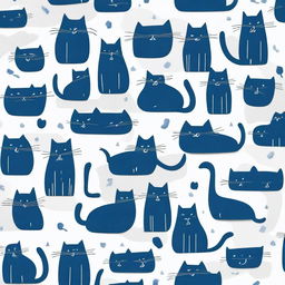 A dark blue cover featuring cat shapes of various sizes and poses in silver